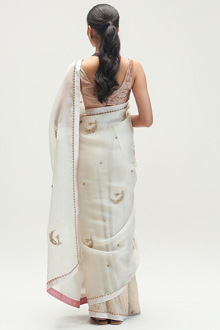 White Embroidered Wedding Saree Set by Kshitij Jalori at Pernia's Pop Up Shop