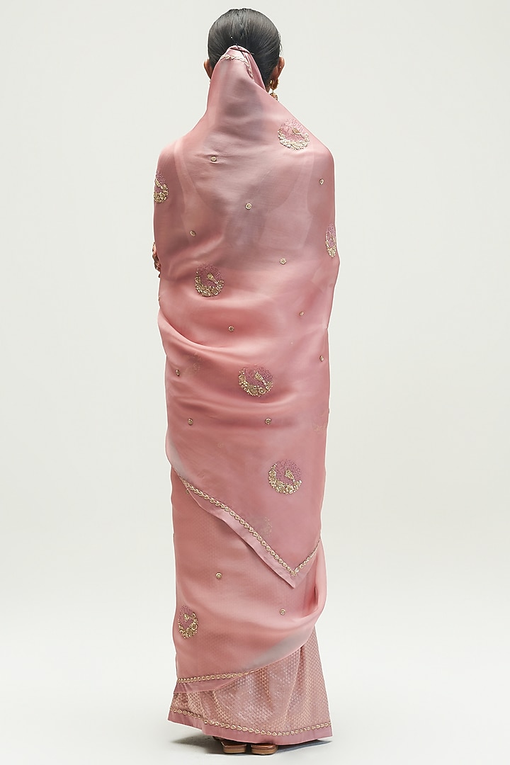 Pale Pink Embroidered Wedding Saree Set by Kshitij Jalori at Pernia's Pop Up Shop