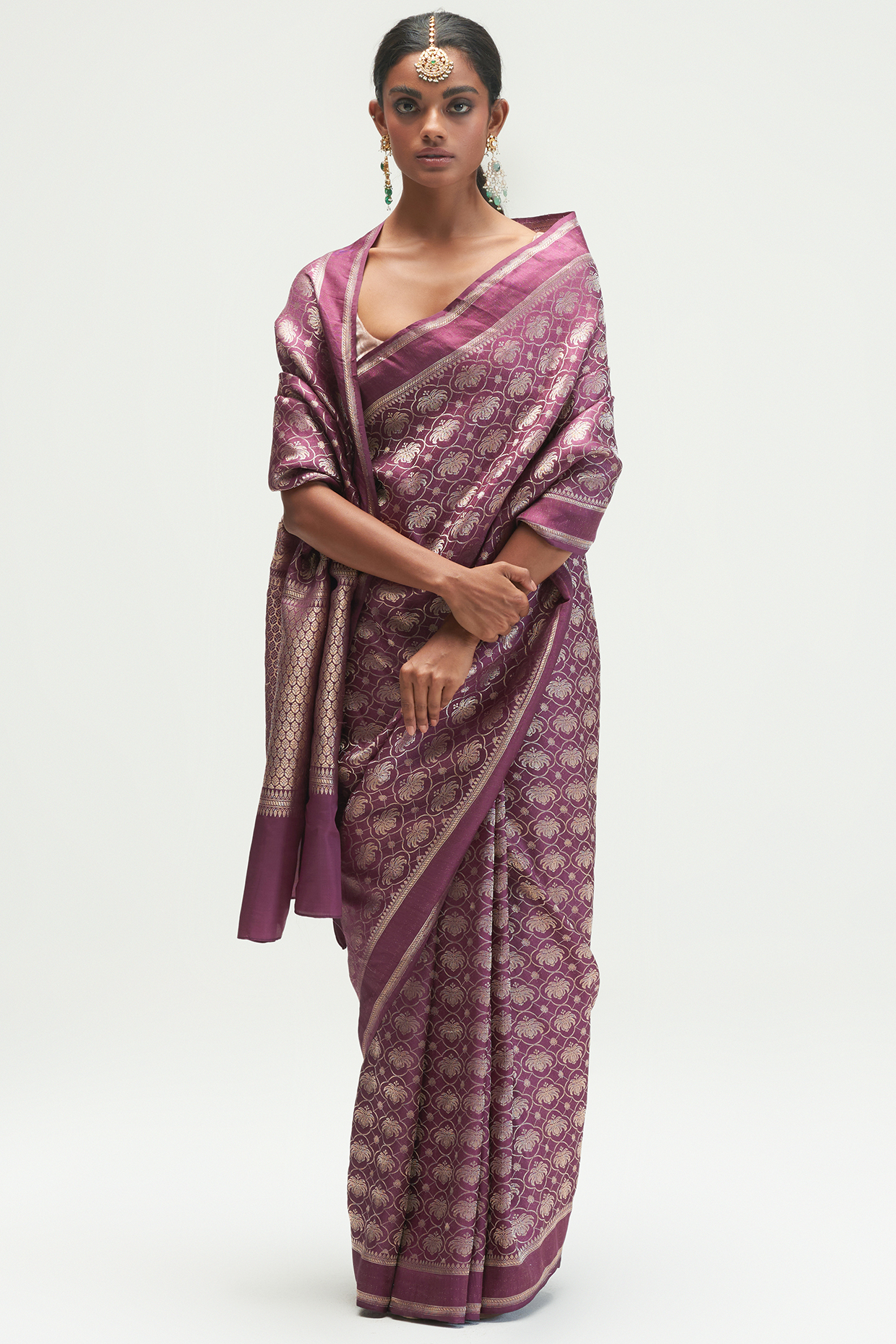 Mauve Silk Brocade Wedding Saree Set by Kshitij Jalori at Pernia's Pop Up Shop