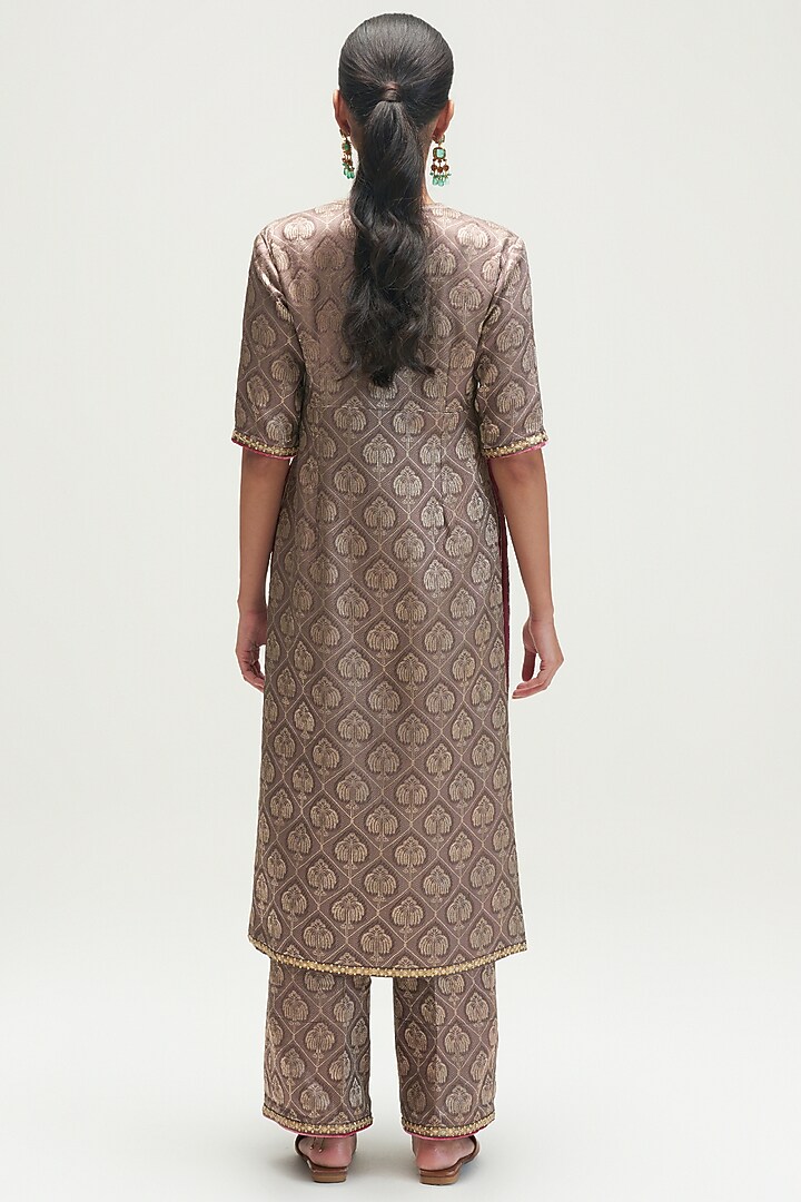 Mud Brown Silk Brocade Kurta Set by Kshitij Jalori at Pernia's Pop Up Shop