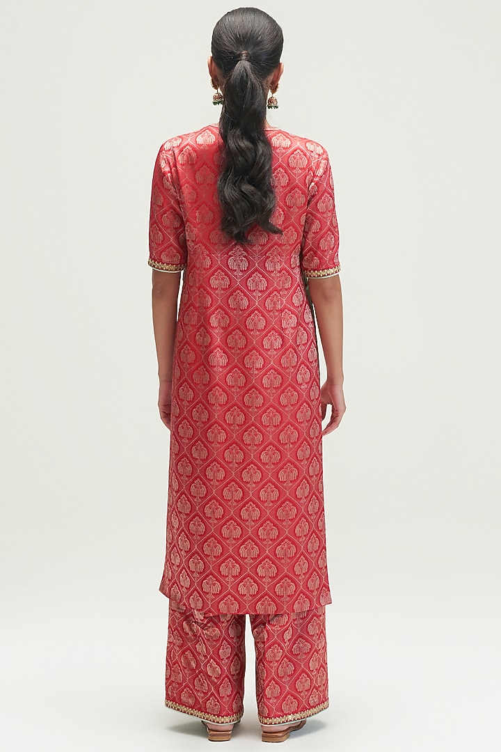 Garnet Silk Brocade Kurta Set by Kshitij Jalori at Pernia's Pop Up Shop