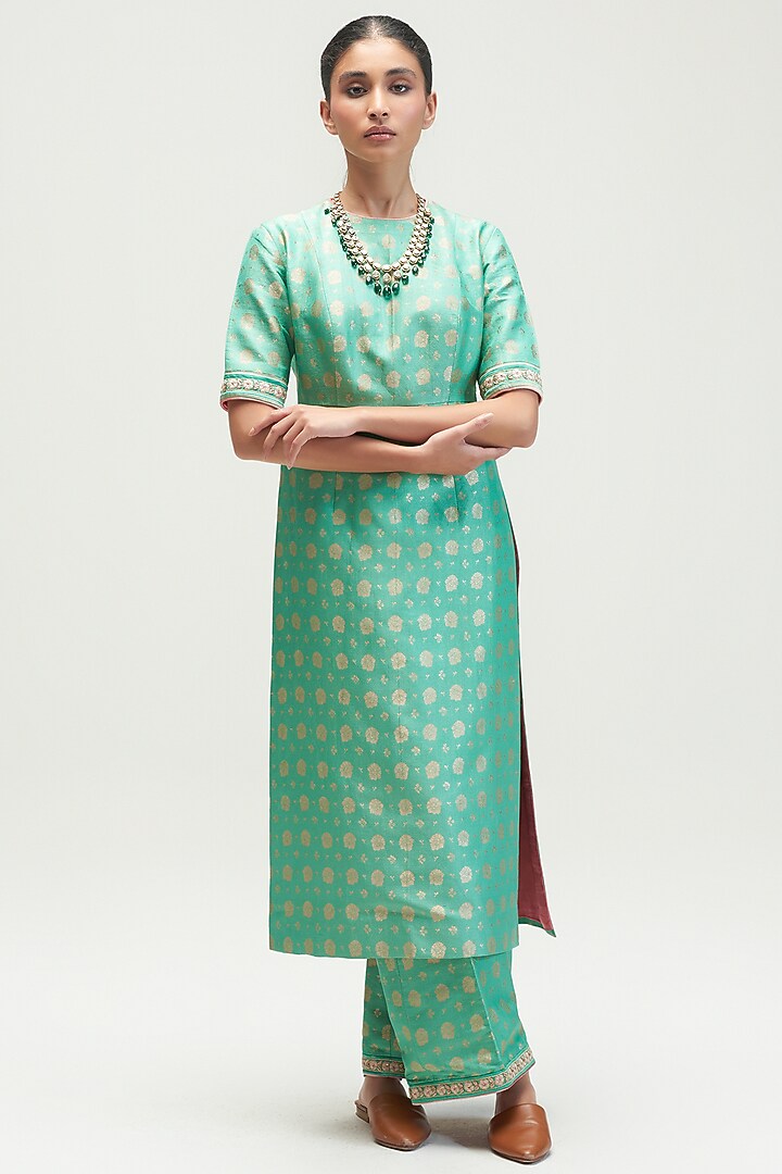 Sea Mint Embroidered Kurta Set by Kshitij Jalori at Pernia's Pop Up Shop