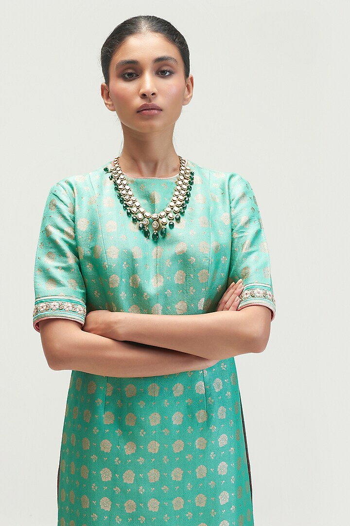 Sea Mint Embroidered Kurta Set by Kshitij Jalori at Pernia's Pop Up Shop