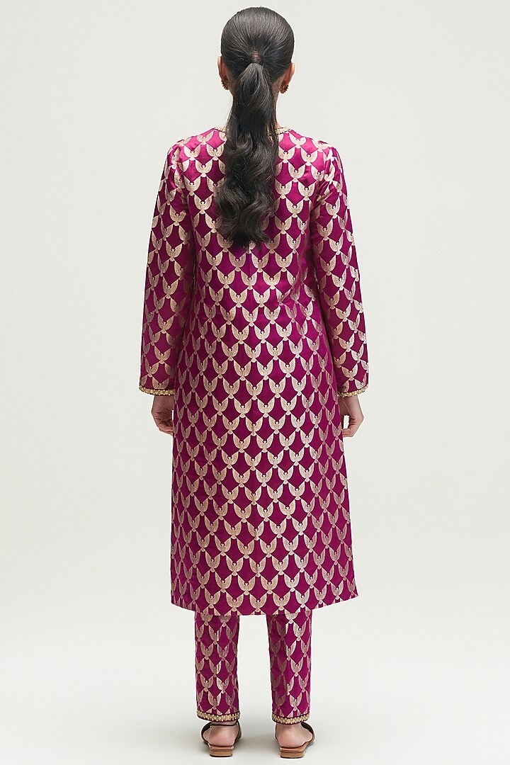 Wine Silk Brocade Kurta Set by Kshitij Jalori at Pernia's Pop Up Shop