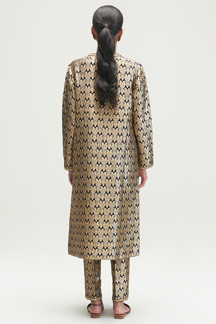 Black Silk Brocade Kurta Set by Kshitij Jalori at Pernia's Pop Up Shop