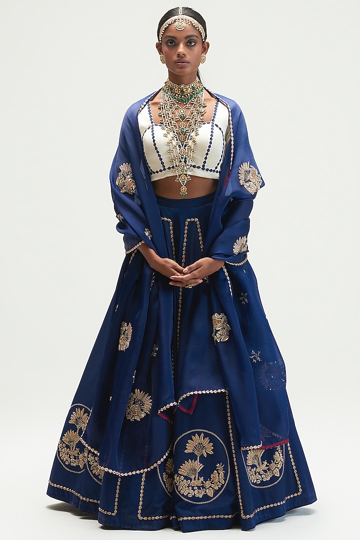 Sapphire Embroidered Bridal Lehenga Set by Kshitij Jalori at Pernia's Pop Up Shop
