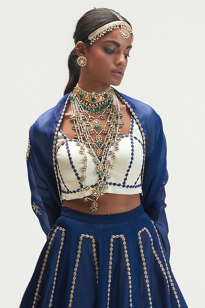 Sapphire Embroidered Bridal Lehenga Set by Kshitij Jalori at Pernia's Pop Up Shop