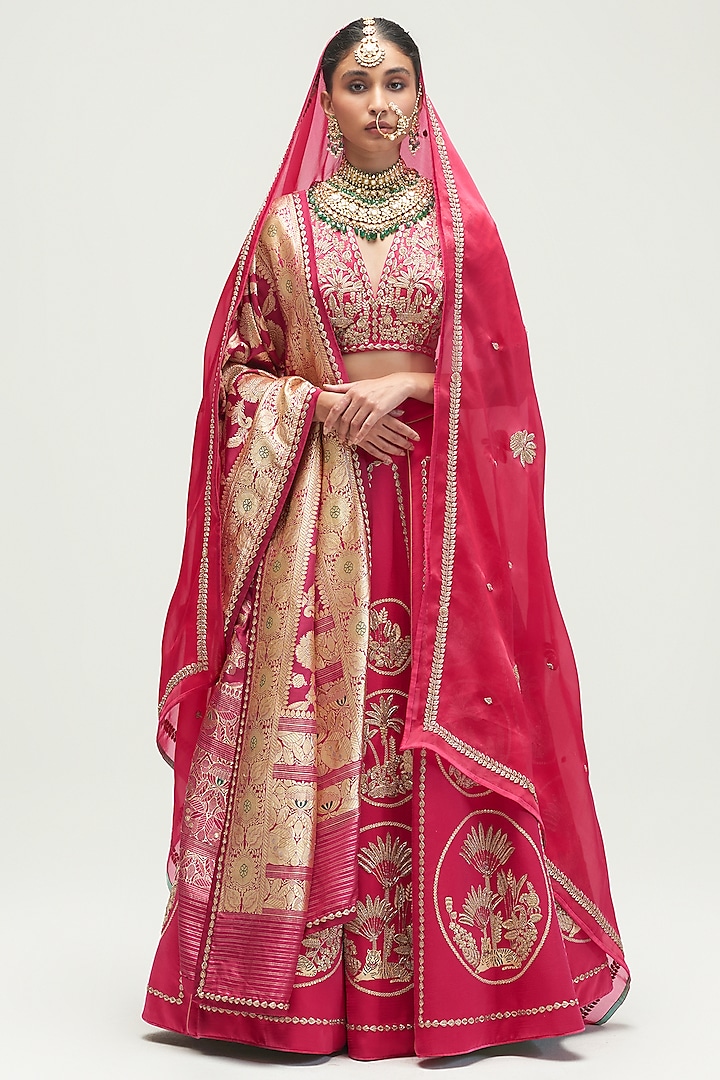 Fuchsia Embroidered Bridal Lehenga Set by Kshitij Jalori at Pernia's Pop Up Shop
