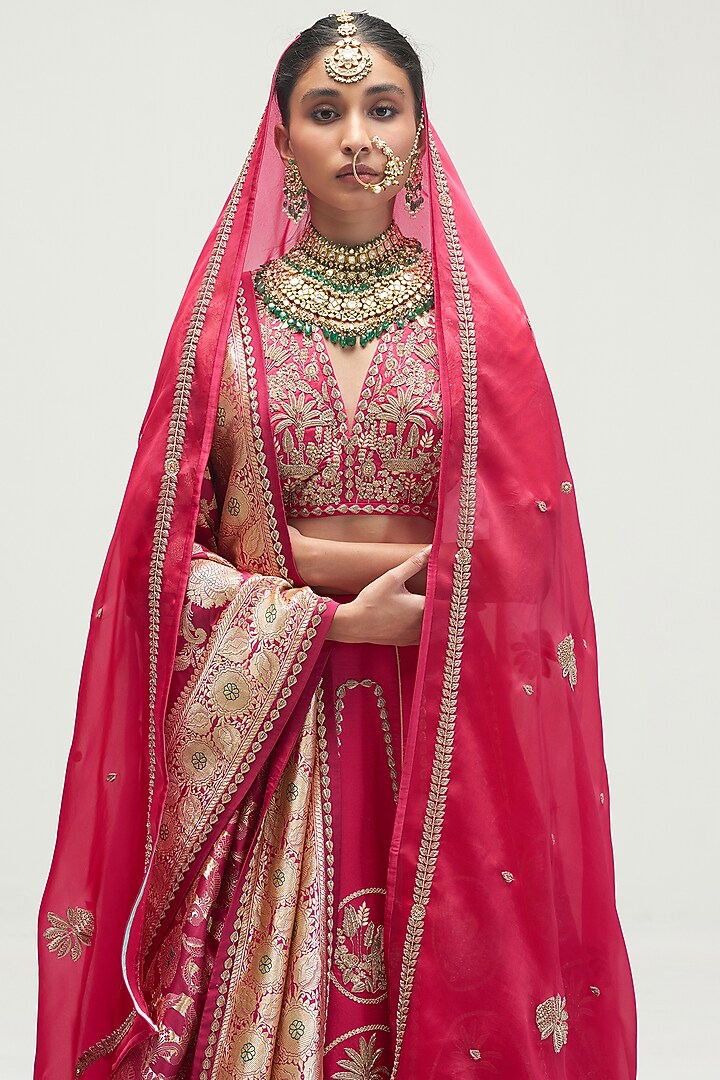 Fuchsia Embroidered Bridal Lehenga Set by Kshitij Jalori at Pernia's Pop Up Shop