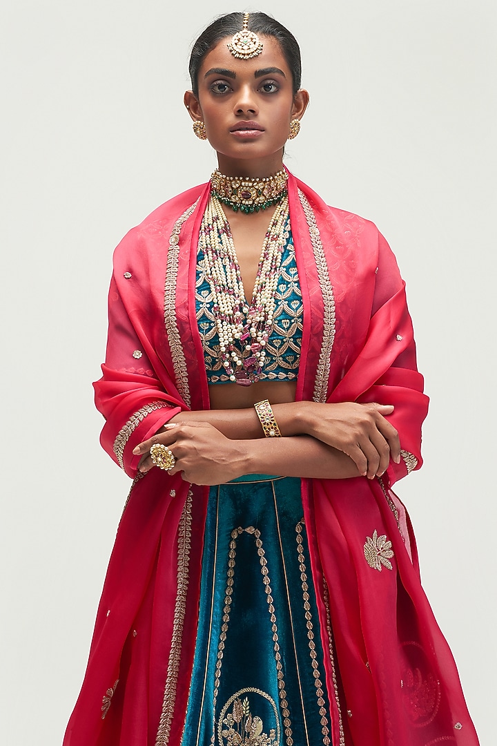 Sea Blue Embroidered Bridal Lehenga Set by Kshitij Jalori at Pernia's Pop Up Shop