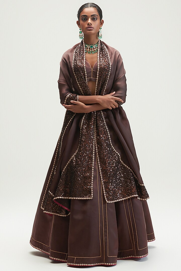 Mud Brown Embroidered Bridal Lehenga Set by Kshitij Jalori at Pernia's Pop Up Shop