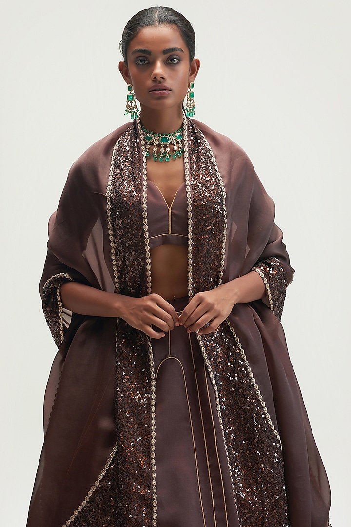 Mud Brown Embroidered Bridal Lehenga Set by Kshitij Jalori at Pernia's Pop Up Shop