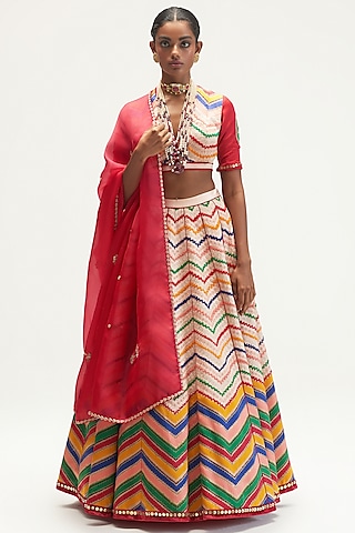 Multi-Coloured Printed Lehenga Set by Kshitij Jalori