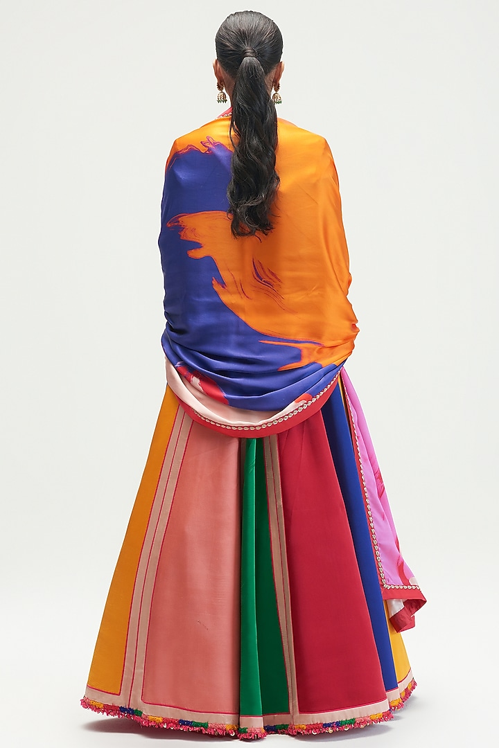 Multi-Coloured Silk Satin Crepe Bridal Lehenga Set by Kshitij Jalori at Pernia's Pop Up Shop