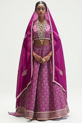 Amethyst Printed & Embroidered Lehenga Set by Kshitij Jalori
