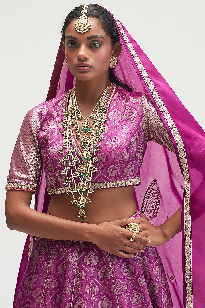 Amethyst Printed & Embroidered Bridal Lehenga Set by Kshitij Jalori at Pernia's Pop Up Shop