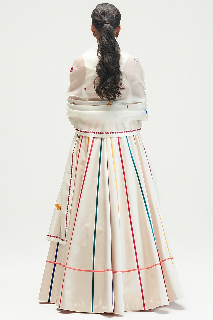 White Silk Satin Crepe Bridal Lehenga Set by Kshitij Jalori at Pernia's Pop Up Shop