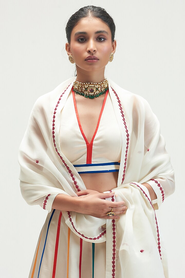 White Silk Satin Crepe Bridal Lehenga Set by Kshitij Jalori at Pernia's Pop Up Shop