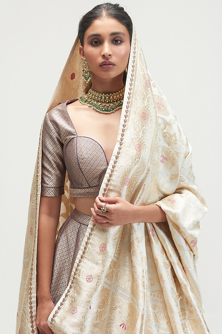 Charcoal Printed & Embroidered Bridal Lehenga Set by Kshitij Jalori at Pernia's Pop Up Shop
