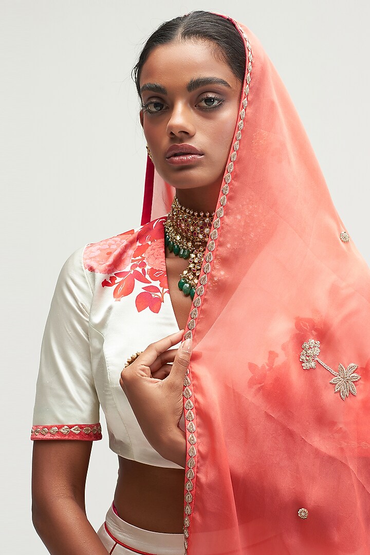 White Printed Bridal Lehenga Set by Kshitij Jalori at Pernia's Pop Up Shop