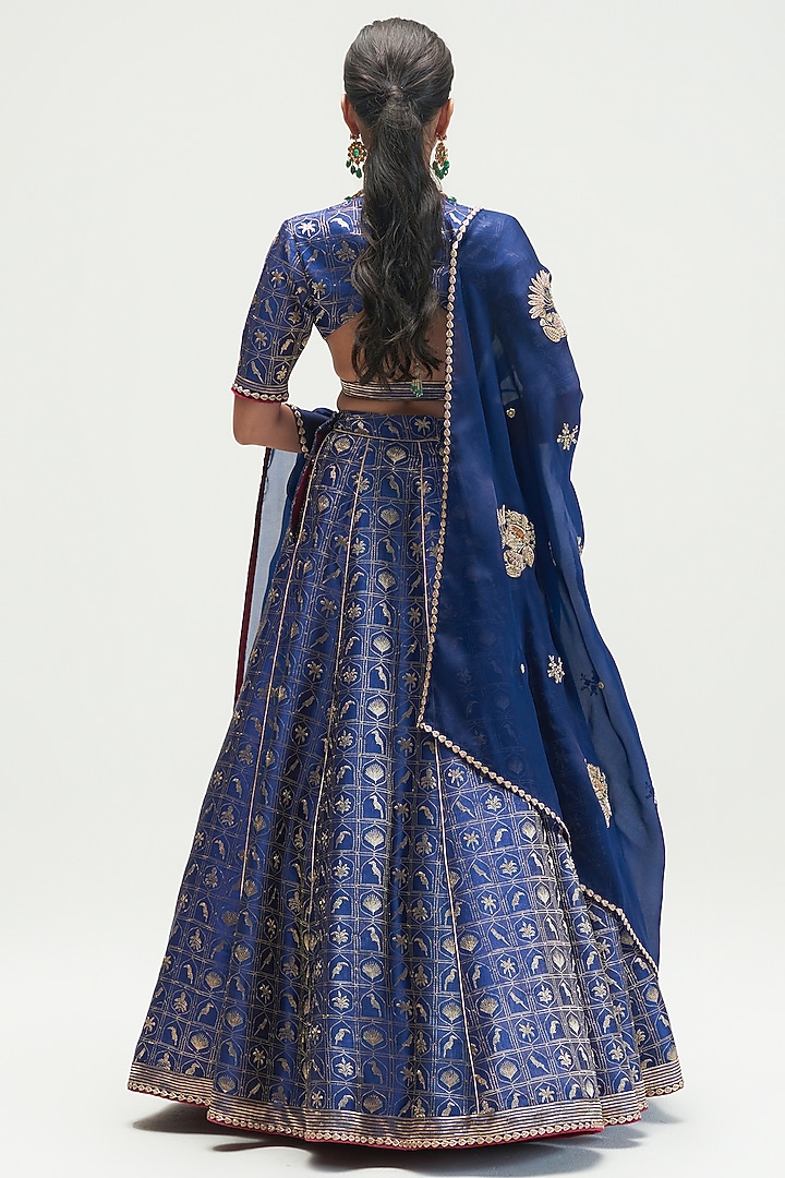 Sapphire Printed & Embroidered Bridal Lehenga Set by Kshitij Jalori at Pernia's Pop Up Shop