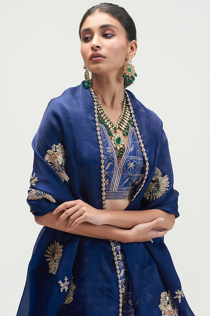 Sapphire Printed & Embroidered Bridal Lehenga Set by Kshitij Jalori at Pernia's Pop Up Shop