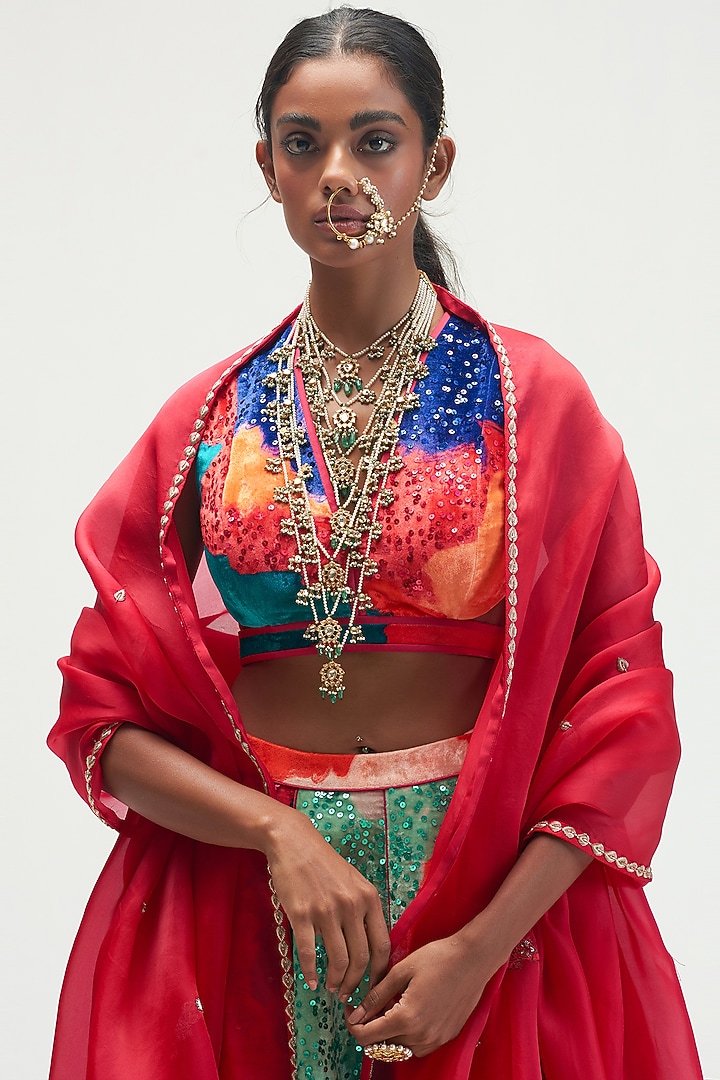 Multi-Coloured Printed Bridal Lehenga Set by Kshitij Jalori at Pernia's Pop Up Shop