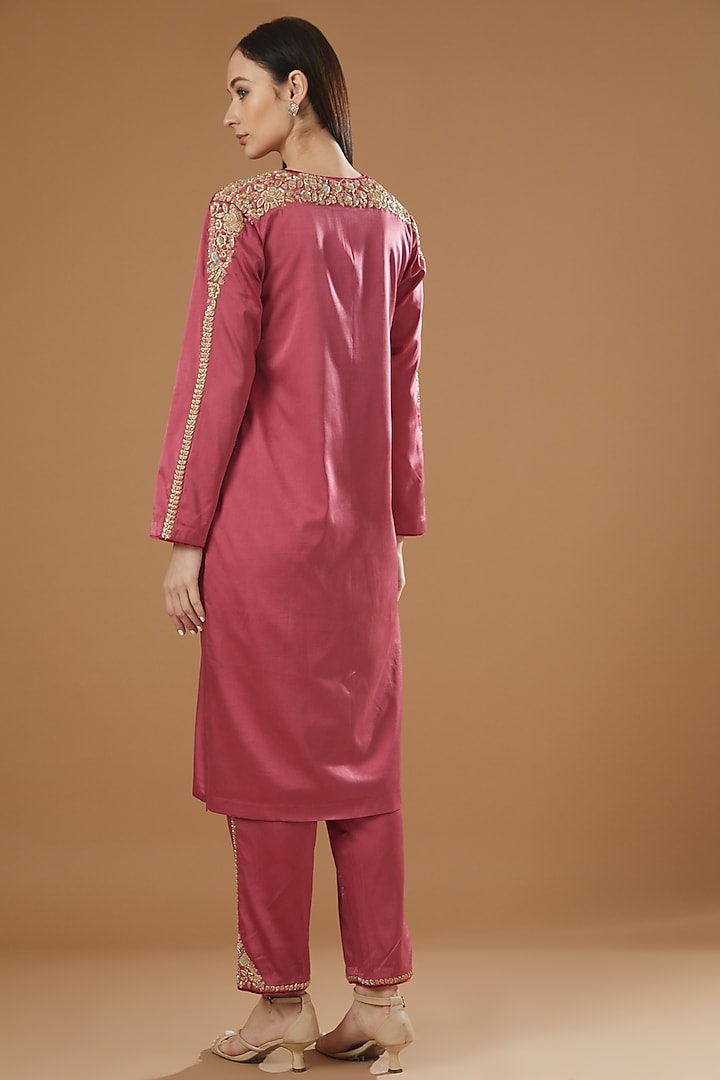 Old Rose Pink Silk Zardosi Embroidered Kurta Set by Kshitij Jalori at Pernia's Pop Up Shop