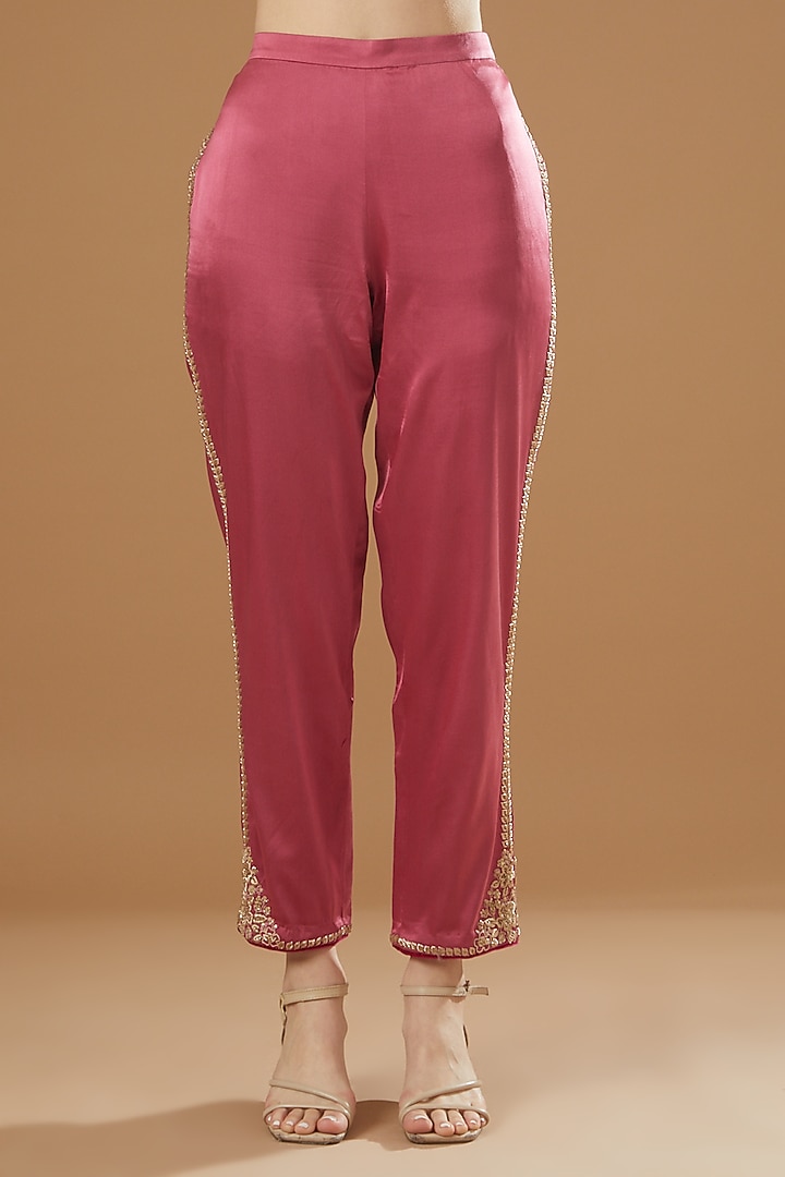 Old Rose Pink Silk Zardosi Embroidered Kurta Set by Kshitij Jalori at Pernia's Pop Up Shop