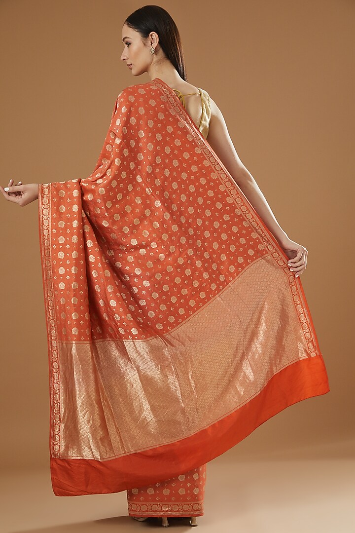 Rust Silk Brocade Wedding Saree by Kshitij Jalori at Pernia's Pop Up Shop