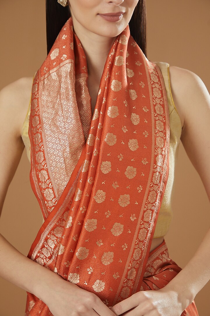 Rust Silk Brocade Wedding Saree by Kshitij Jalori at Pernia's Pop Up Shop