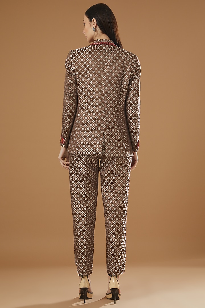 Light Brown Silk Blazer Set by Kshitij Jalori at Pernia's Pop Up Shop