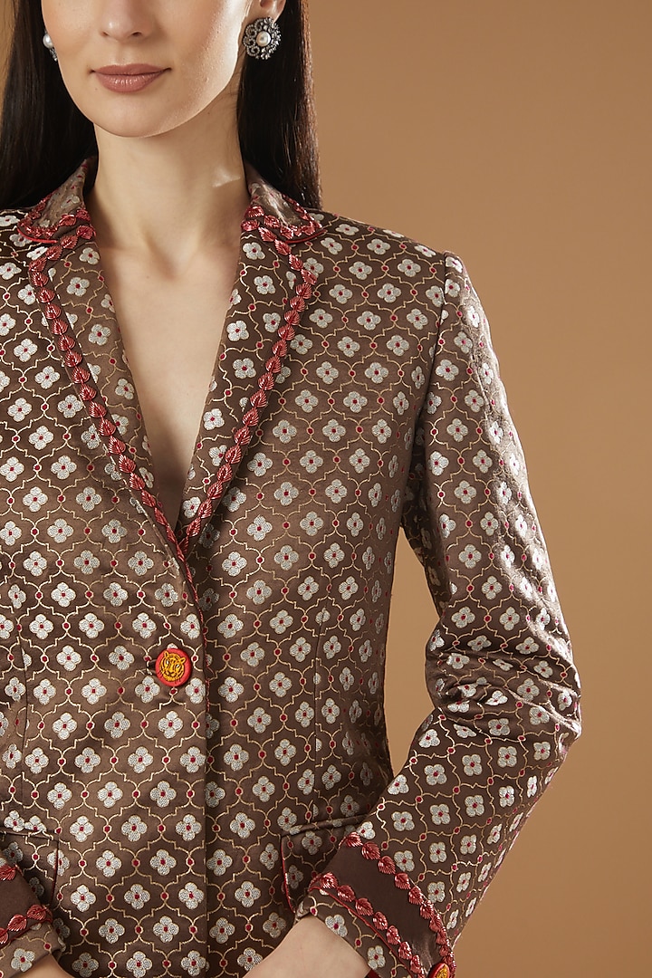 Light Brown Silk Blazer Set by Kshitij Jalori at Pernia's Pop Up Shop