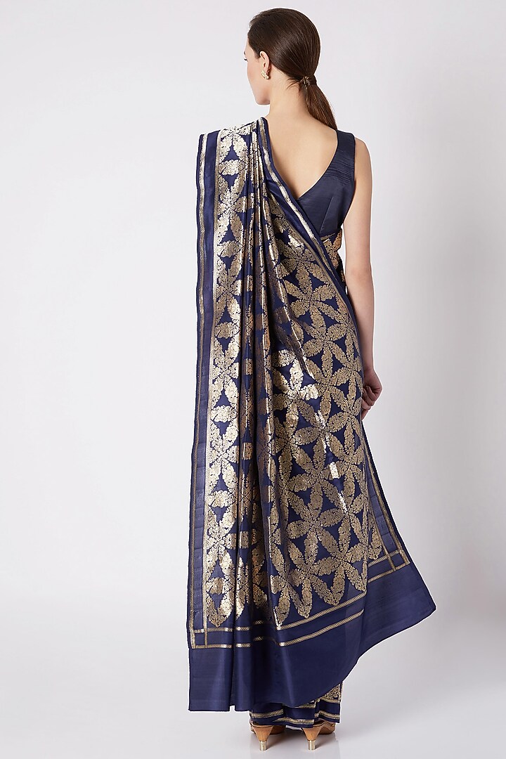 Indigo Blue Embroidered Wedding Saree by Kshitij Jalori at Pernia's Pop Up Shop