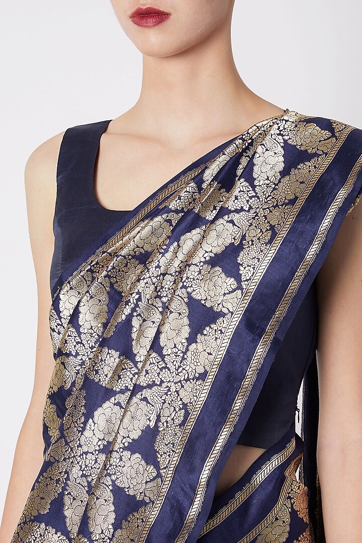 Indigo Blue Embroidered Wedding Saree by Kshitij Jalori at Pernia's Pop Up Shop