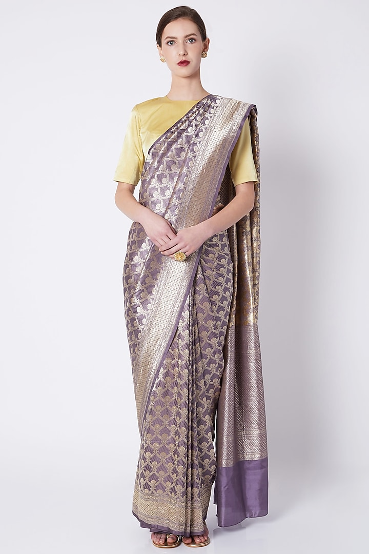 Charcoal Grey Silk Embroidered Wedding Saree by Kshitij Jalori at Pernia's Pop Up Shop