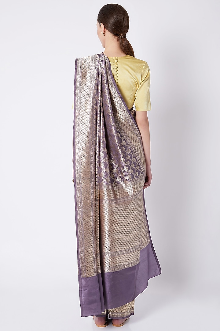 Charcoal Grey Silk Embroidered Wedding Saree by Kshitij Jalori at Pernia's Pop Up Shop