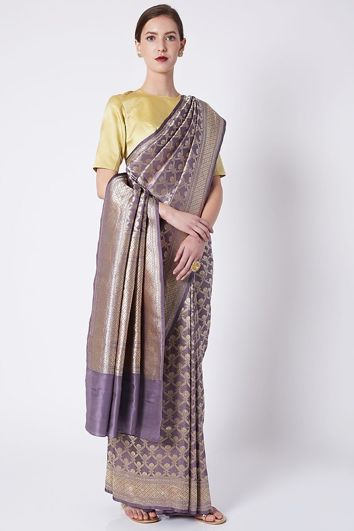 Charcoal Grey Silk Embroidered Wedding Saree by Kshitij Jalori at Pernia's Pop Up Shop