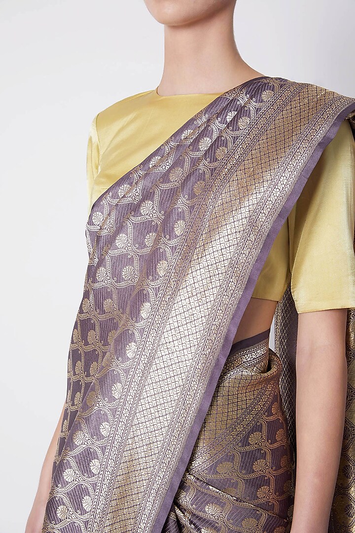 Charcoal Grey Silk Embroidered Wedding Saree by Kshitij Jalori at Pernia's Pop Up Shop