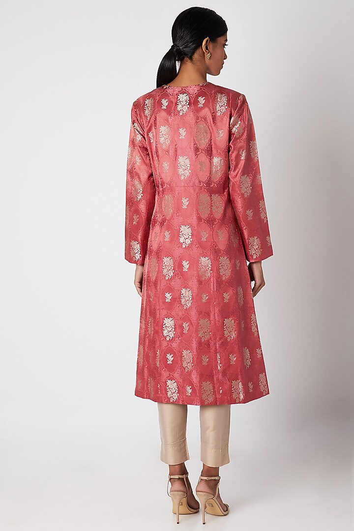 Old Rose Red Silk Jacket by Kshitij Jalori at Pernia's Pop Up Shop