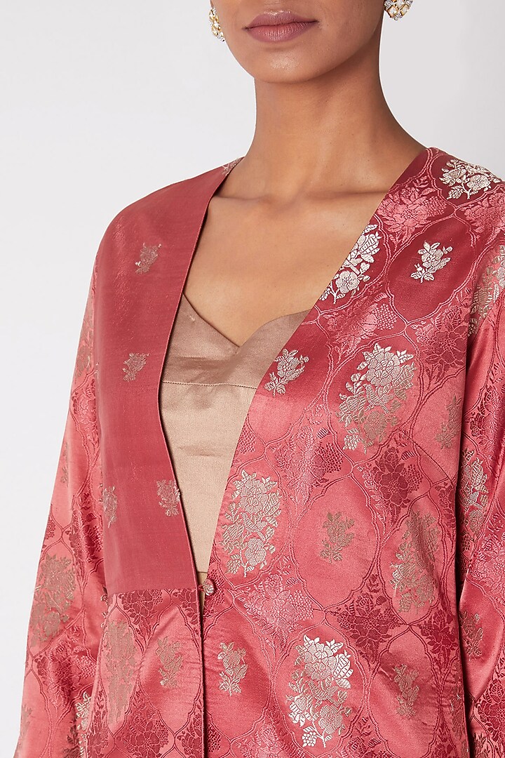 Old Rose Red Silk Jacket by Kshitij Jalori at Pernia's Pop Up Shop
