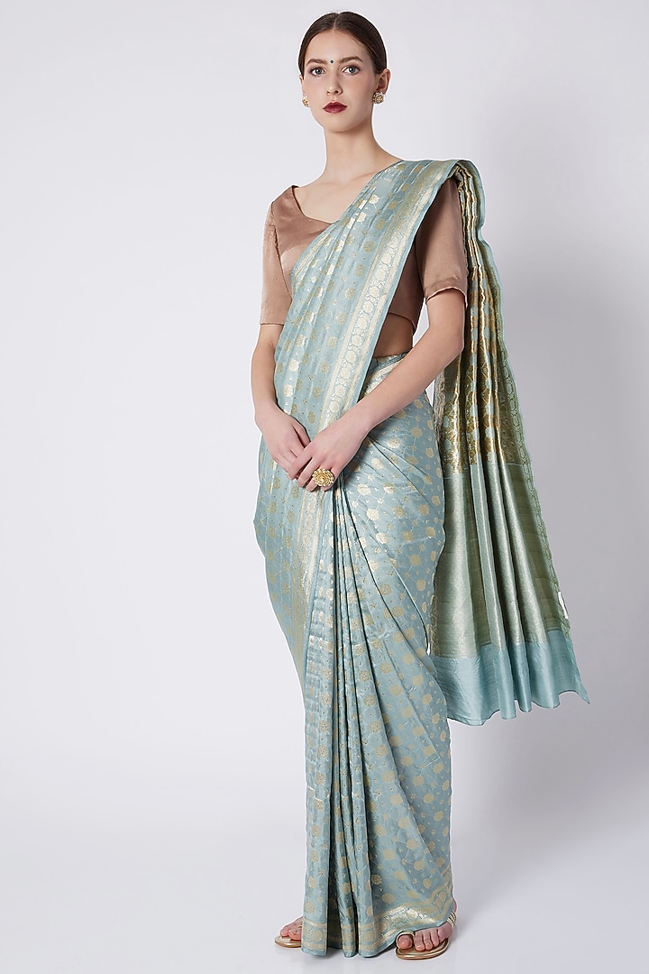 Spearmint Green Silk Embroidered Wedding Saree by Kshitij Jalori at Pernia's Pop Up Shop
