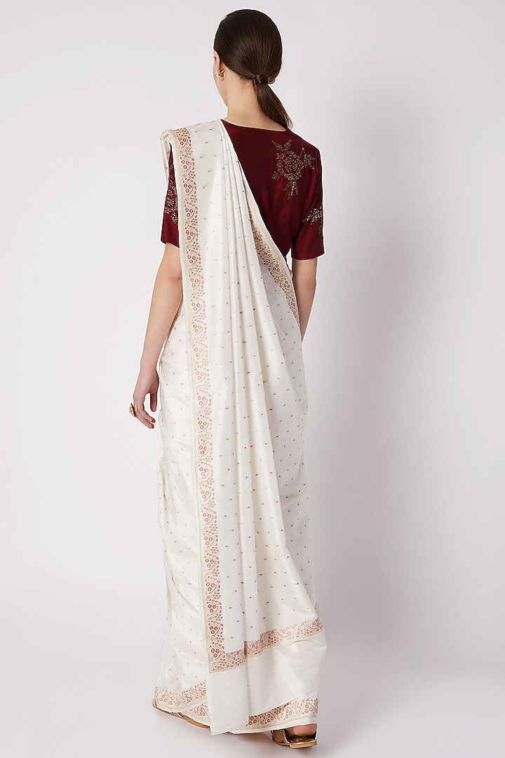 White Silk Embroidered Wedding Saree by Kshitij Jalori at Pernia's Pop Up Shop