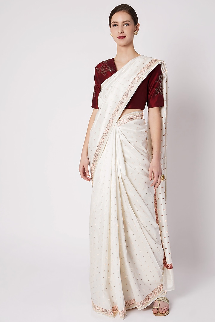 White Silk Embroidered Wedding Saree by Kshitij Jalori at Pernia's Pop Up Shop