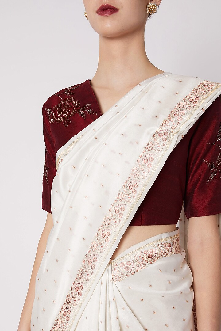 White Silk Embroidered Wedding Saree by Kshitij Jalori at Pernia's Pop Up Shop