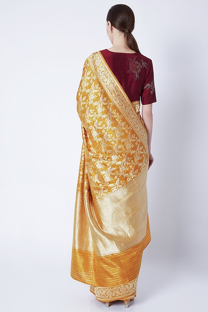 Mustard Yellow Embroidered Reception Saree by Kshitij Jalori at Pernia's Pop Up Shop