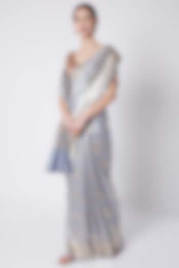 Pale Blue Embroidered Saree by Kshitij Jalori