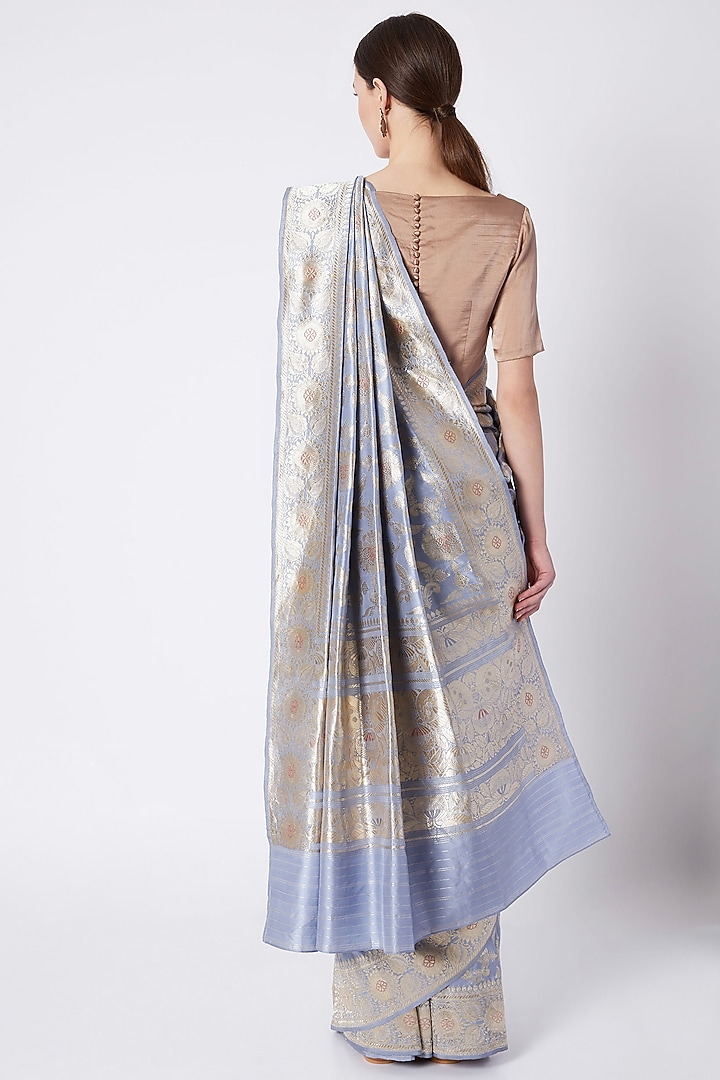 Pale Blue Silk Zari Kadhwa Embroidered Reception Saree by Kshitij Jalori at Pernia's Pop Up Shop