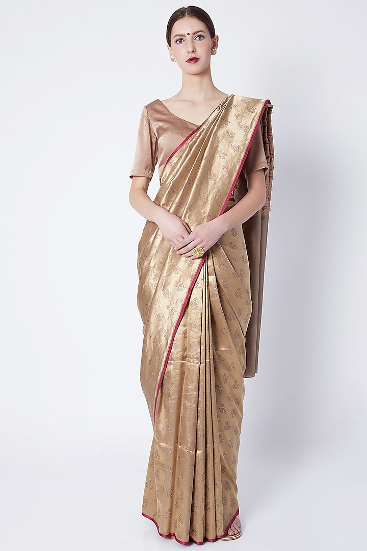 Earth Grey Embroidered Saree by Kshitij Jalori