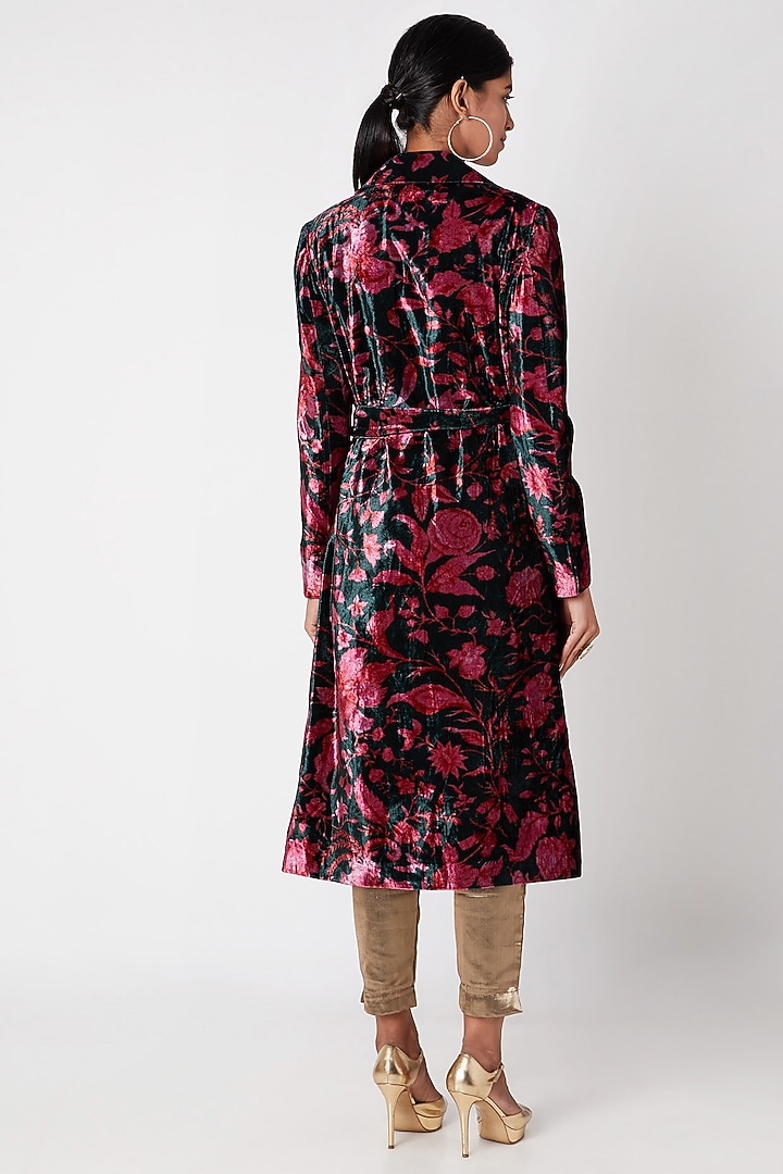 Emerald Green & Pink Printed Jacket by Kshitij Jalori at Pernia's Pop Up Shop
